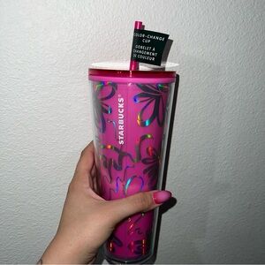 Starbucks Holiday 2023 Hot Pink With Silver Ribbon Color Change Venti Tumbler
